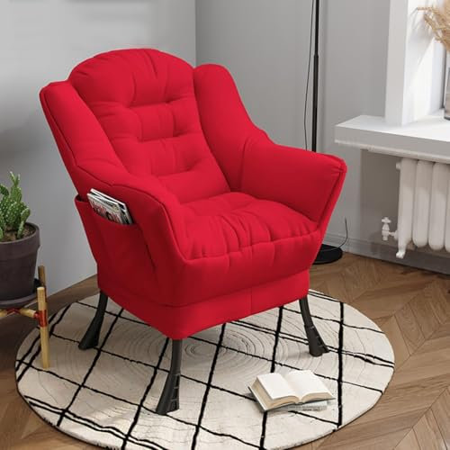Lounge-Relaxsessel, Moderne Stoffsessel mit Tasche, bequemer Ruhesessel für das Wohnzimmer, Relax-Sofa, Liegestuhl, Stahlrahmen, gepolsterter Sitz (rot)