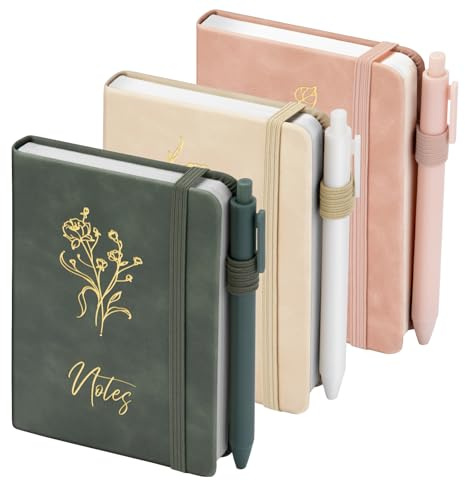 3 Pack Pocket Journaling Notebooks, A6 Small Notebook Total 360 Pages Journaling Notebooks For Note Taking Journals For Writing Mini Note Pads With Pen Holder 100 GSM Thick Paper(Green,Pink,Khaki)