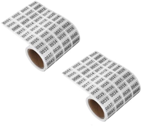 0001 to 2000 Consecutive Number Label Stickers, 2 Roll Self Adhesive Numbered Stickers 0.39 x 0.78 for Storage Organizing Moving Box Labeling Classification