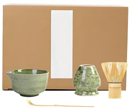 4Pcs Matcha Whisk Set, Reusable Matcha Tea Set with Whisk and Bowl, Matcha Spoon, Whisk Holder Japanese Matcha Making Kit with Ceramic Bowl Matcha Starter Kit for Beginners and Enthusiasts