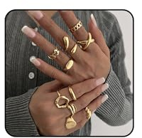 XSDSLS 10 Pcs Gold Chunky Rings for Women Thick Open Rings Adjustable Ring Stackable Knuckle Thumb Finger Ring for Girls (Gold)