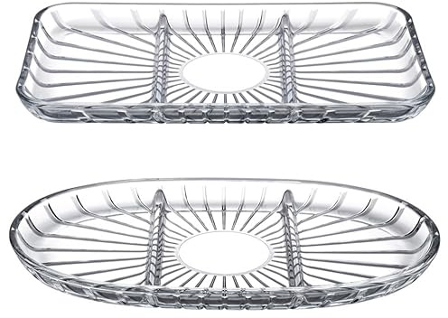 Queensway Home & Dining 3-Compartment Glass Serving Tray, Clear Divided Dish for Snacks, Appetizers, Dips, Condiments, Elegant Tableware for Parties & Buffet, Fridge & Dishwasher Safe