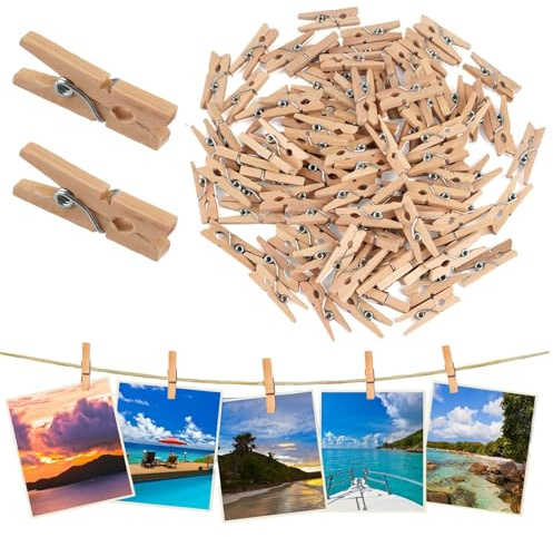 200 Stück Holzklammern Klein,25mm Mini Wäscheklammern Holz | Nachhaltiges Holzwäscheklammern für Fotos Aufhängen Postkarten DIY Basteln Deko
