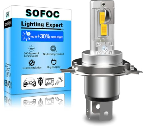 SOFOC H4 Glödlampa 9003/HB2 LED 500% Ljusare Än Halogen Motorcykel/Bil Strålkastare Dimljus Gul DC 12V-18V 60W 4000Lm P43T Halvljus/Helljus Design 1Pcs