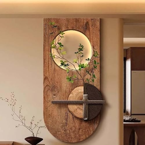 3D-Wandkunst mit warmem LED-Licht, Sandstein-Grünpflanzen-Dekoration, Wandbild für Wohnzimmer und Schlafzimmer, 100 x 50 cm
