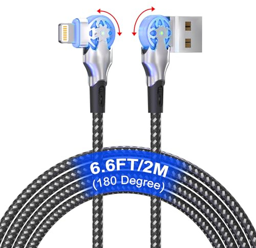 2m iPhone Lightning Kabel 90 Grad Winkel - 180/90 Grad iPhone Schnellladekabel MFi Zertifiziert Fast USB auf iPhone Kabel Nylon für Carplay iPhone 14 13 12 11 Pro Max Plus Mini XR XS X 8 7 6 6s SE Pod