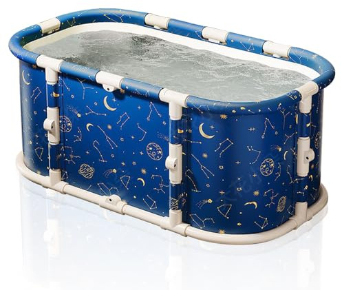Simcat Portable Foldable Bathtub, Large Soaking Bathtub for Hot Shower and Ice Bath, Freestanding Bathtub for Adults Kids (Blue)