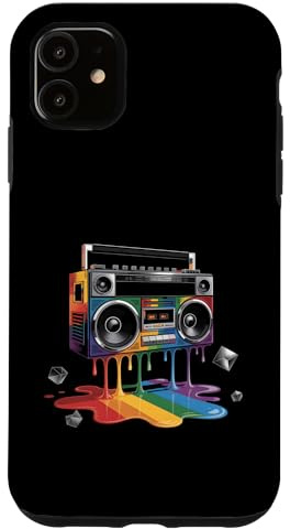 Rainbow Peinture Goutte à Goutte Boombox Old School 80s Musique Hip Hop Coque pour iPhone 11