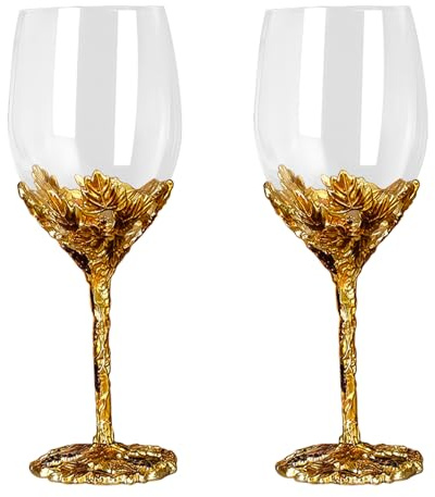 Simcat Red/White Wine Glass, Handmade Painted Enamel Flower Gin Wine Glass Long Stem Lead Free Crystal Wine Glasses, Ideal Gifts (Set of 2)