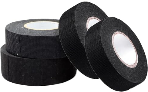 FAYAHAR 4 Piezas Cinta Aislante, Cinta de Tela Adhesiva Prueba de Calor para Automóviles Cables, Acústico y Protección de Cables para Automóviles y de Circuitos,19 mm x 25 m (Negra)