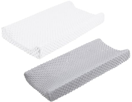 FUNNETOYU Wickelauflagenbezug Polyester Abnehmbar Und Waschbar rutschfest Für Wickeltisch Hautfreundlich Langlebig 2 Stück (weiß Grau)