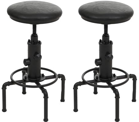 PROREGAL 2er-Set Barhocker gepolstert Sitzhöhe 62-85cm Schwarz Barstuhl Tresenhocker höhenverstellbar drehbar Industrial Metall Kunstleder