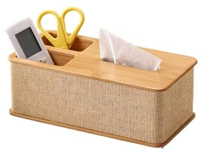 Scatola di fazzoletti, Portafazzoletti retrò in vimini, organizer for telecomando e cosmetici(Wood)