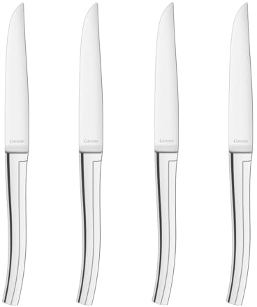 COUZON - Couteau steak - Lot de 4 - Persane - Lame acier 13/C, manche tout inox - Finition miroir - Argent