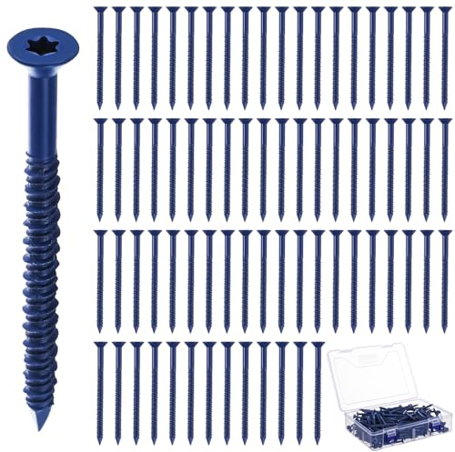 MorningRo 200 Pcs 1/4 x 3-1/4 Star Head Concrete Anchor Screws Bulk Blue Steel Self-Tapping Flat Head Screws for Anchoring to Concrete, Masonry, Block