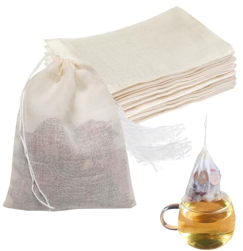 50Pcs Cotton Muslin Bags,10x8cm Empty Tea Bags,Reusable,Spice Bags
