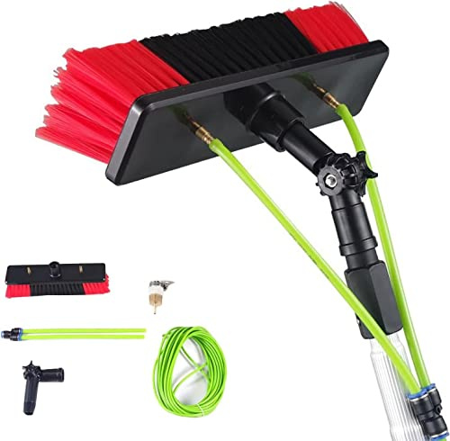 Asta telescopica per la pulizia delle finestre con tubo da 26,5 m, kit di spazzole per la pulizia con acqua estensibile (spazzola da 50 cm e asta da 10 m, spazzola da 30 cm e asta da 12 m) per una