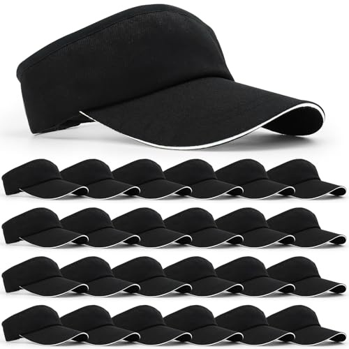 24er Pack Sonnenvisier Damen Herren, Verstellbar Visor Cap Schirmmütze mit Schweißband, Atmungsaktiv Blanko Kappe ohne Oberteil, Sommer Sonnenkappe für Golf Tennis Outdoor Sport, DIY Bedrucken Schwarz