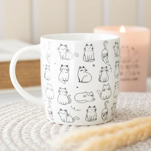Tech Island Coffee Mug White Happy Cat Print Mug Tea Cups, Tea Mugs, Prefect Presents for Birthday, Christmas, New Year, Gift Card Packaging