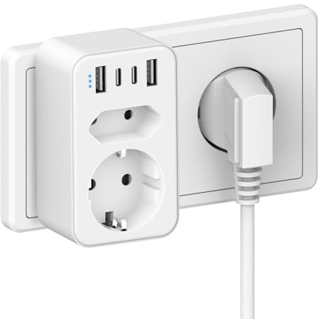 Mehrfachsteckdose mit USB Steckdosenadapter Steckdosenleiste,doppelstecker für Steckdose mit 4 USB Steckerleiste 2Fach Stecker mit USB, (weiß)