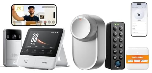 SwitchBot WiFi Smart Lock Ultra Con Tastierino Touchscreen, Videocitofono WiFi cSerratura Smart Con Impronte Digitali, Serratura Elettronica Con Batteria Ricaricabile, Adatta A Porte Europee