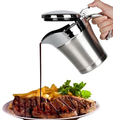 Double-Walled Insulated Gravy Boat 450ml, Stainless Steel Jug with Lid | Portable Double Wall Warmer Pitcher Sauce Jug for Family Dinner,Christmas,Birthday Party (Silver)