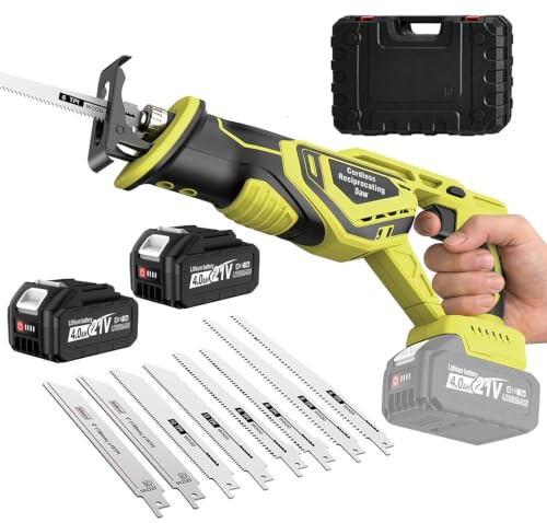 YEARTOP Brushless Cordless Reciprocating Saw 3500SPM, 2× 4000mAh Batteries | Compatible with Makita 18V Battery, 28mm Stroke Sabre Saw, Stepless Speed for Wood, Metal, Plastic