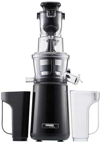 Cooks Professional Slow Masticating Juicer | Powerful 400W Cold Press Fruit Veg Juice Extractor with Wide Chute, 1000ml Jug & 900ml Pulp Container | Nutrient Packed | High Yield | Quiet Motor | Black