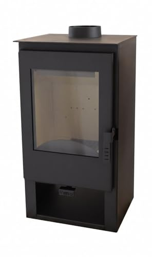 Verso Sophia - Estufa de leña (7,5 kW, 80,2% de alta eficiencia, sistema de combustión triple, placa de acero (sin hierro fundido), estufa moderna y compacta de hasta 75 m², salida de humo de 150 mm