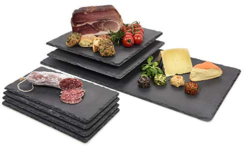 Sänger Schieferplatte 7 tlg, Serviertablett für Käse und Snacks, Serviert | Serviertablett Schiefer, Schiefertafel zum Beschriften, Deko Tablett, Schiefertafel in mehreren Größen, Tablett Anthrazit