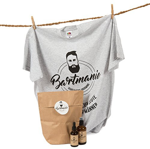Bartmanie Bartpflege-Set INKLUSIVE T-SHIRT bestehend aus Bartshampoo (100ml) & Bartöl (50ml), 3 teiliges Geschenkset für Männer, Perfekte 3 Tage Bart-Pflege