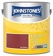 Johnstone's - Kitchen Paint - Hot Cherry - Matt Finish - Grease & Stain Resistant - Suitable for Kitchen Walls & Ceilings - Highly Durable - Low Odour - 12m2 Coverage per Litre - 2.5L