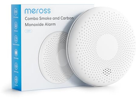 Meross Détecteur de Fumée et de Monoxyde de Carbone, Détecteur Combiné avec Pile de 10 Ans, Sirène Puissante, Auto-Vérification et Bouton de Test, Alarme de Fumée et de CO Certifié EN14604 et EN50291