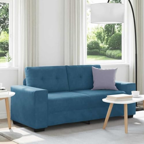 Owoxanthellate Zweisitzer-Sofa 181x77x82 cm Samt Blau Recamiere mit Holzarmlehnen Bequemes Mini-Couch für kleine Räume Wohnzimmer Schlafzimmer Büro