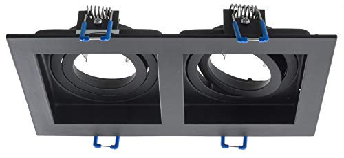 Universo Portafoco rectangular empotrable doble lámpara luz techo GU10 GU5.3 MR16 negro