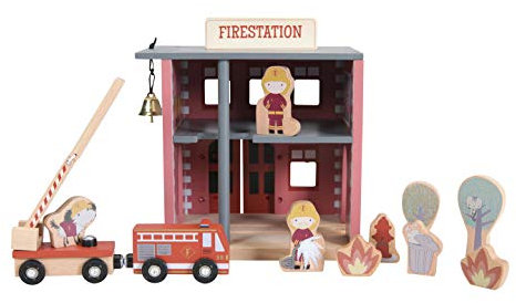 Little Dutch 4490 Holz Haus Feuerwache Feuerwehrstation mit Zubehör