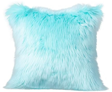 LIGICKY 1er Set Kunstfell Kissenbezug Einfarbig Plüsch Weich Künstlich Pelz Throw Kopfkissenbezug Kissenhülle Dekorative Rechteck Kissen Dekokissen für Sofa Schlafzimmer Auto, 40 x 40 cm Blau