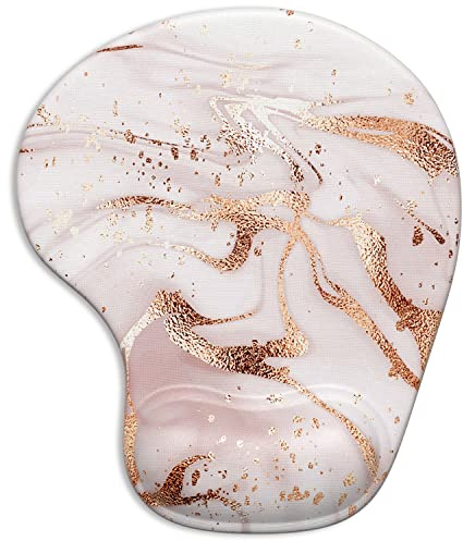 ITNRSIIET Tapis de Souris Ergonomique avec Support de Poignet en Gel avec Repose-Poignet pour, soulagement de la Douleur avec Base antidérapante en pour Bureau et Maison, marbre Or Rose