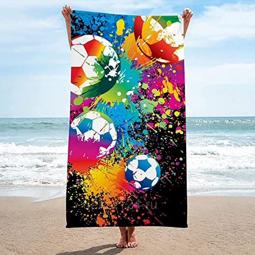 Strandtuch 70x150 cm 3D Graffiti-Fußball Mikrofaser Schnelltrocknend Badetuch Groß Strandhandtuch Sauna Badehandtuch Yoga Handtuch Strandtücher Strandlaken für Kinder und Erwachsene