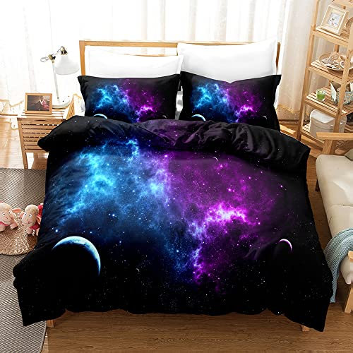 JLCZBT Kinder Bettwäsche Galaxie 135x200 cm, 3D Weltall Starry Planet Universum Galaxy Bettbezug Sternenhimmel Thema Bettwäsche Set mit Reißverschluss (A2,200 x 200 cm)