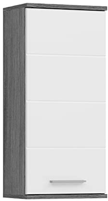 xonox.home - Hängeschrank Blake 35x77x25 cm in Front weiß Hochglanz Korpus rauchsilber Nb - Badezimmerschrank hängend Wandschrank - modern, platzsparend und funktional