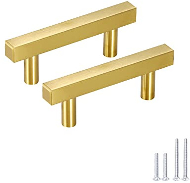Meisax 10 Stück Quadratischer Schrankgriffe, 64mm Lochabstand, Gold | Edelstahl Möbelgriffe mit Schrauben, für Kleiderschränke, Schränke, Schranktüren, Schubladen, Badezimmertüren