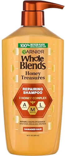 Garnier Whole Blends Honey Treasures Repairing Shampoo, Hair Repair Formula for Dry, Damaged Hair with Acacia, Manuka, and Lavender Honeys, 28 Fl Oz (Packaging May Vary)