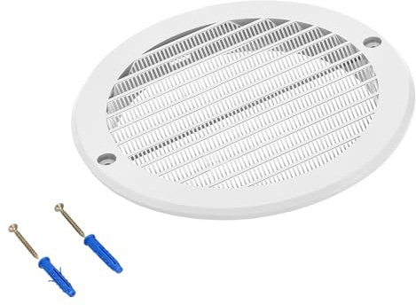 KOTARBAU® Grille d'aération ⌀ 160 mm avec protection contre les insectes, grille de ventilation ronde en plastique blanc pour canal de ventilation d'évacuation et d'admission, raccord de tuyau, grille