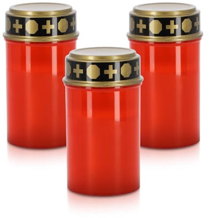 LED Universum - Luce funebre a LED per esterni, IP44, funzionamento a batteria LR14 BabyC, luce tombale, luce bianca calda leggermente tremolante (rosso, 3 pezzi)