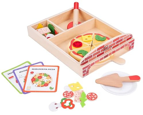 Dorjee- D3.014- Wooden Gourmet Pizza Set - wooden toys - pretend play kitchen +3 years - 20 pieces included