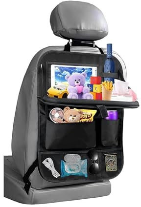 CRSUSUKJ Protezione per schienale e organizer, protezione per lo schienale dell'auto, organizer per sedile posteriore, con custodia per tablet/telefono, impermeabile, multifunzionale