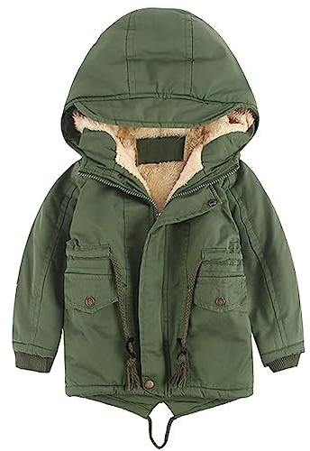 linboo Kinder Winterjacke Jungen Mädchen Warm Gefütterte Blouson Hoodie Dicke Mantel Parka Baby Wintermäntel, Grün, 116-122(Etikettengröße: 120)