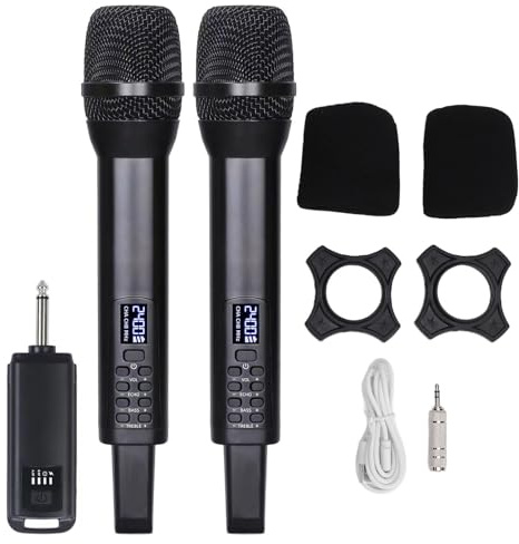 Oreilet Microfoni Wireless, Microfono Ricaricabile Karaoke con Ricevitore, Doppio Microfono Dinamico Palmare Professionale Senza Fili per Cantare Matrimoni DJ Feste Discorso