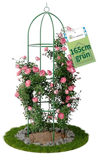 TTL Garden Obelisk Rankhilfe L 165x40cm grün - Rosen Rankgitter Metall rostfrei für Kletterpflanzen Rosen Clematis - pulverbeschichteter Stahl 165 cm hoch 40cm Ø Rankobelisk für Tomaten Gurken